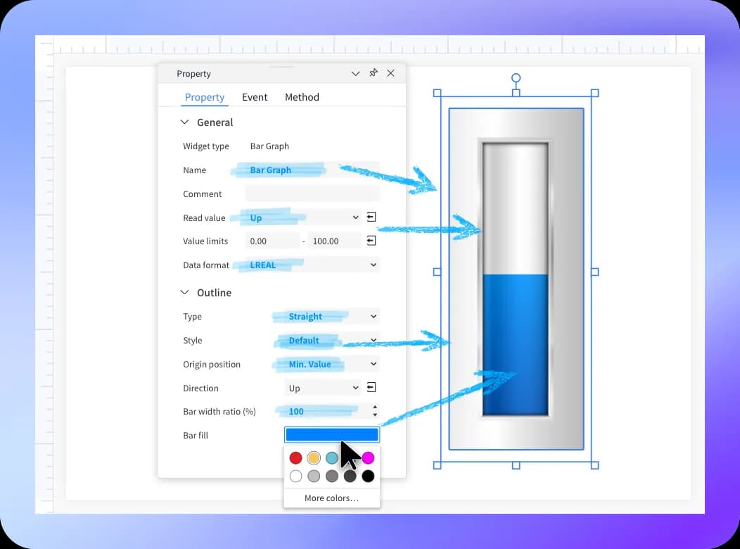 EasyBuilder X - editarea directă a proprietăților